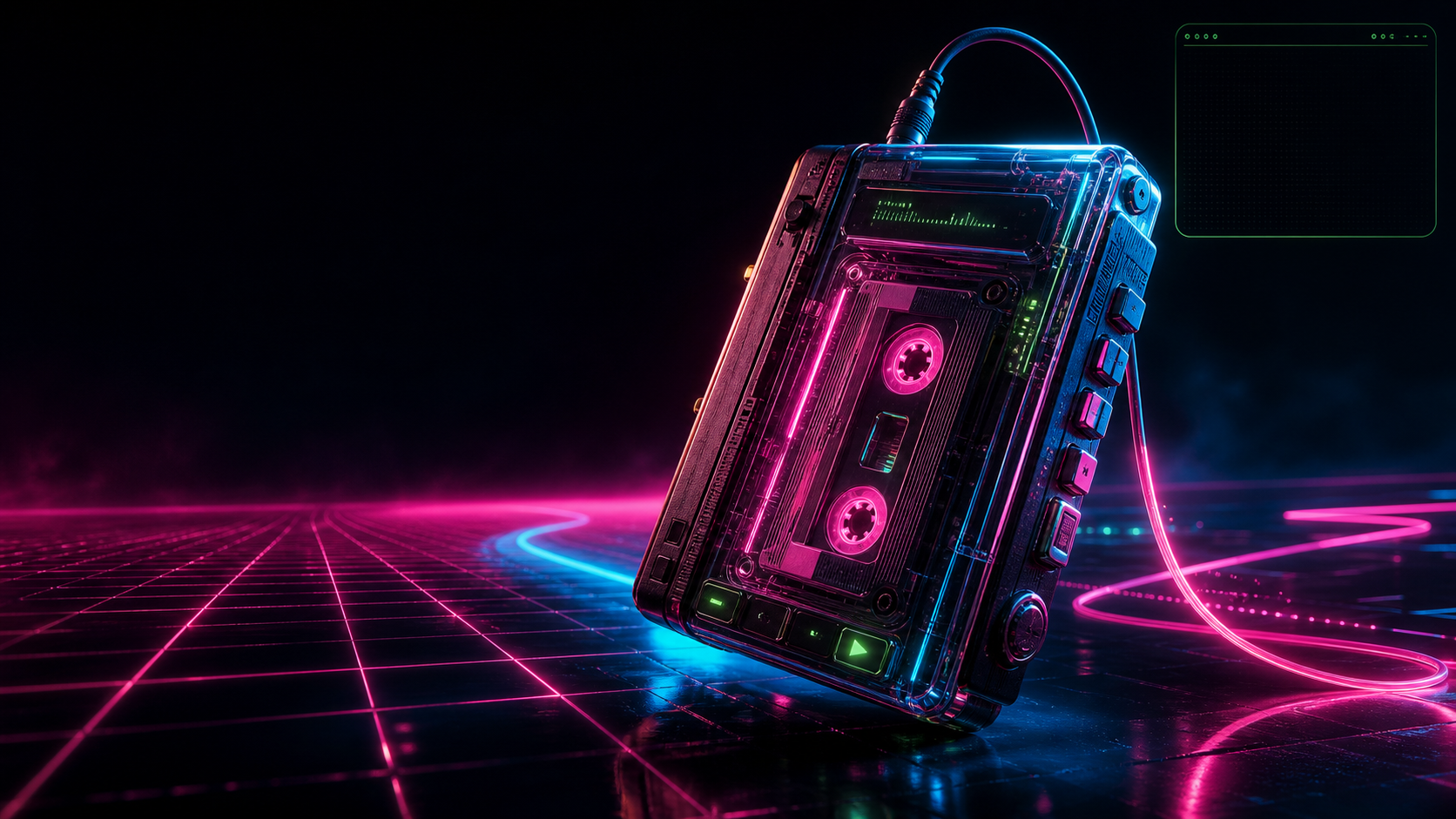 Retro-futuristic neon technology artifact